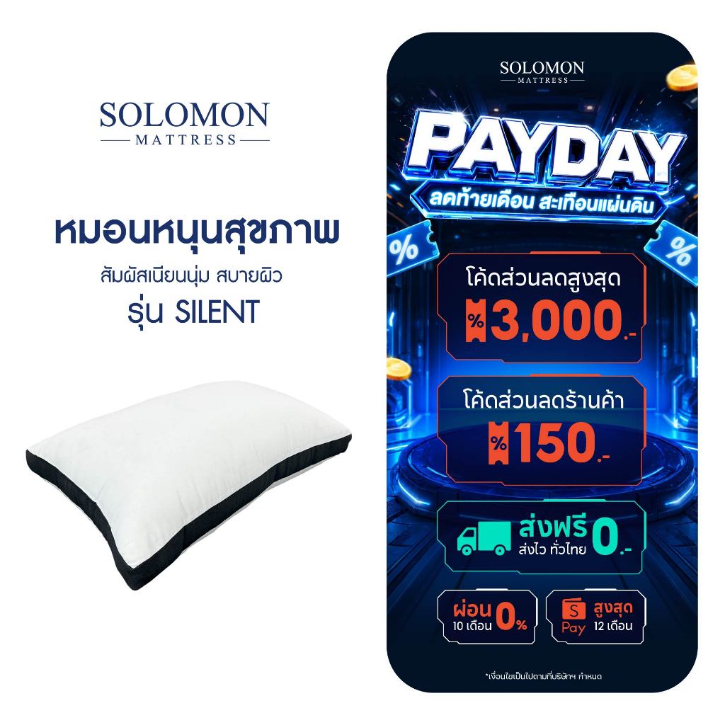 SOLOMON หมอนหนุนสุขภาพ คุณภาพพรีเมียม รุ่นSilent