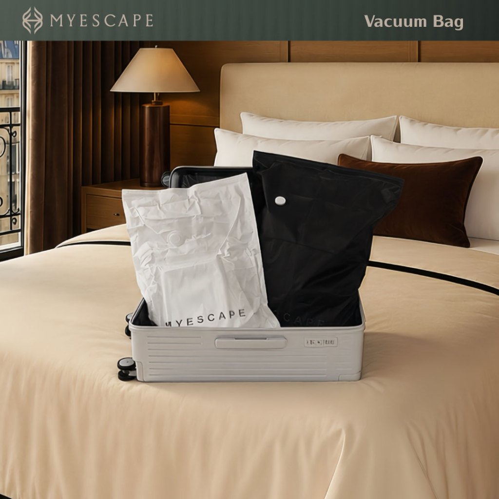 MYESCAPE VACUUM BAG ถุงแพ็คสูญญากาศผ้าแคนวาสแบบจุกวาล์ว สำหรับเก็บเสื้อโค้ทจัดกระเป๋าเดินทาง (เฉพาะถุงสูญญากาศ)