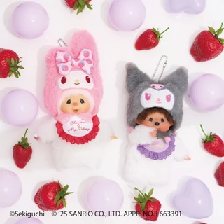 Monchhichi x Sanrio Characters: Strawberry Party" ‼️ร้านนี้ถูกที่สุด‼️⭐️พร้อมส่งในไทย⭐️ พวงกุญแจการ์ตูน Strawberry Party
