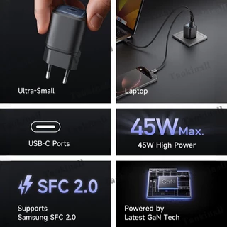 Taokinall ชุดชาร์จเร็ว 45W TypeC หัวชาร์จ + สายชาร์จ Quick Charger ใช้ได้กับหัวชาร์จ โทรศัพท์มือถือและแท็บเล็ต ทุกประเภท