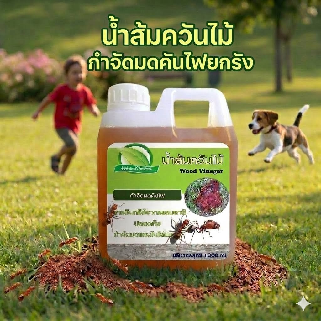 ผลิตภัณฑ์กำจัดมดคันไฟ น้ำส้มควันไม้จากธรรมชาติ กำจัดมดคันไฟยกรัง ขับไล่มด