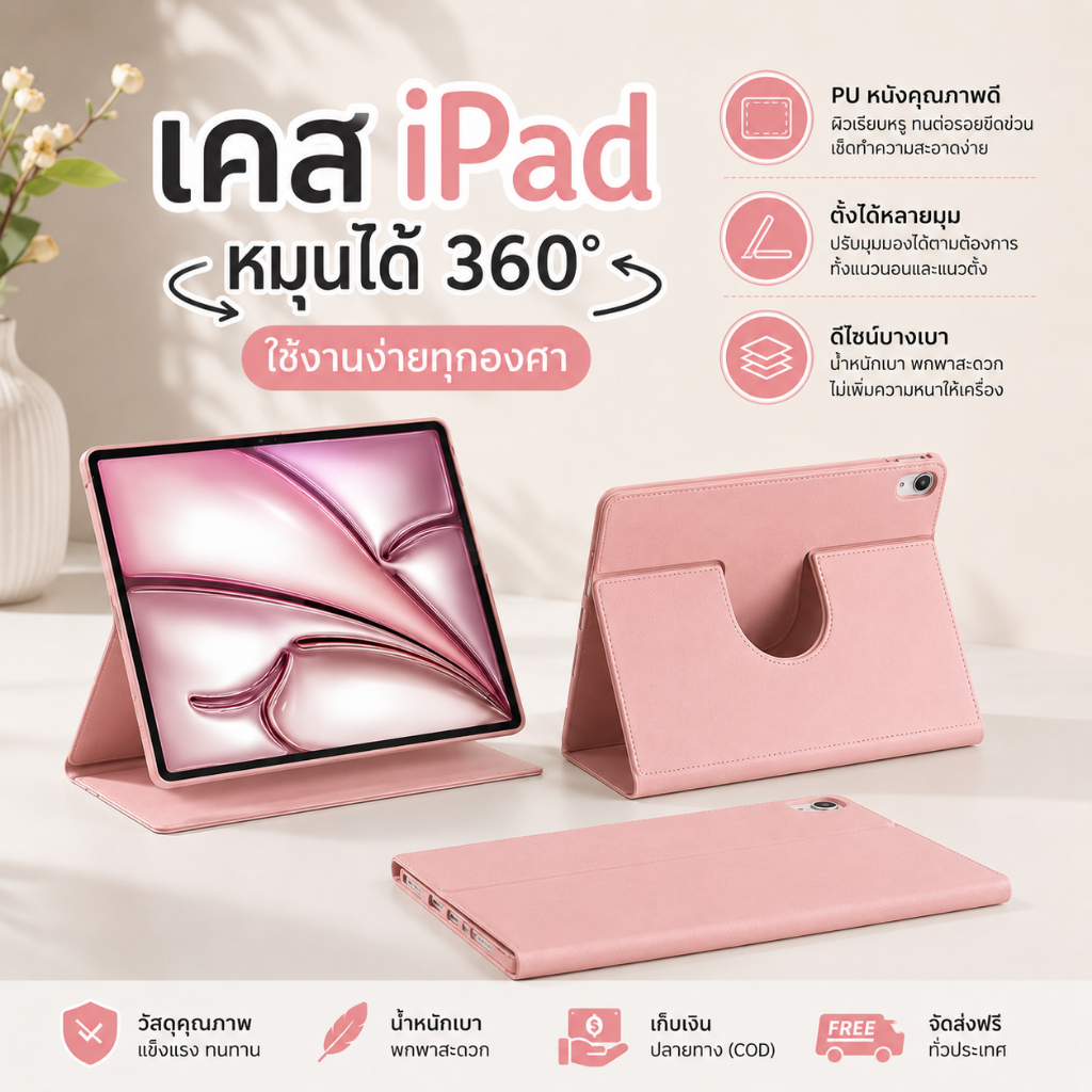 เคสไอแพด Gen11 / Gen10 หมุนได้ 360° เคส iPad ส่งจากไทย ตั้งได้หลายมุม กันกระแทก PU Case Air5 Air6