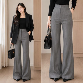 PT03 - กางเกงขาม้าใหญ่ เอวสูง ลายริ้ว ขนาด XS-3XL มีกระเป๋าข้าง Snow Pants