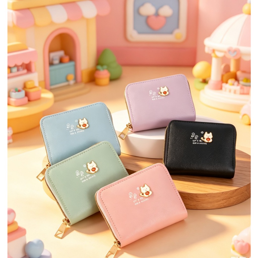 (GC-311) พร้อมส่ง โลโก้แมว  กระเป๋าสตางค์ใบสั้น สีสันสวยมากกก