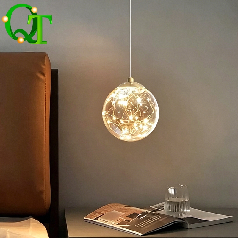 โคมไฟเพดานมินิ LED Glass Chandelier โคมระย้าแก้ว โคมระย้าสร้างสรรค์ โคมระย้าแก้วหัวเดียว โคมไฟแขวน ไฟระย้าเพดาน