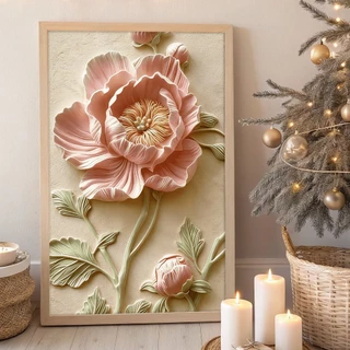ภาพตกแต่งผนัง 3 แผ่น ลายดอกไม้ Rose Aesthetic Minimalist ของแต่งบ้านห้องนอนห้องนั่งเล่น สไตล์มินิมอลละมุน