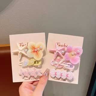 LUCKYROSE กิ๊บติดผมน่ารัก ลายดอกไม้และปลาดาว แนวทะเล หนีบข้าง เหมาะสำหรับสาวน้อย