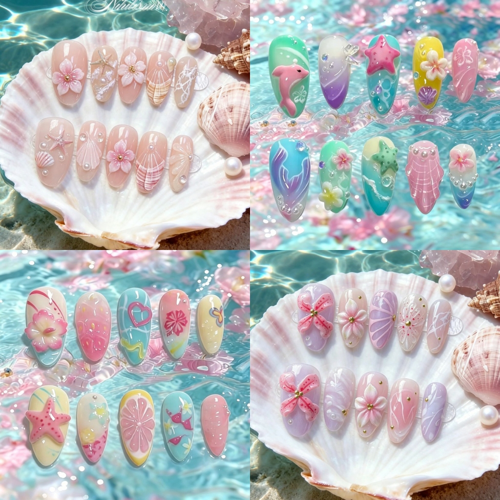 สติกเกอร์ติดเล็บ  ฮาวาย ดอกไม้ริมทะเล ฤดูร้อน โดปามีน ลายเล็บสไตล์เกาะ หลากหลายสไตล์   ส่งไวจากไทย