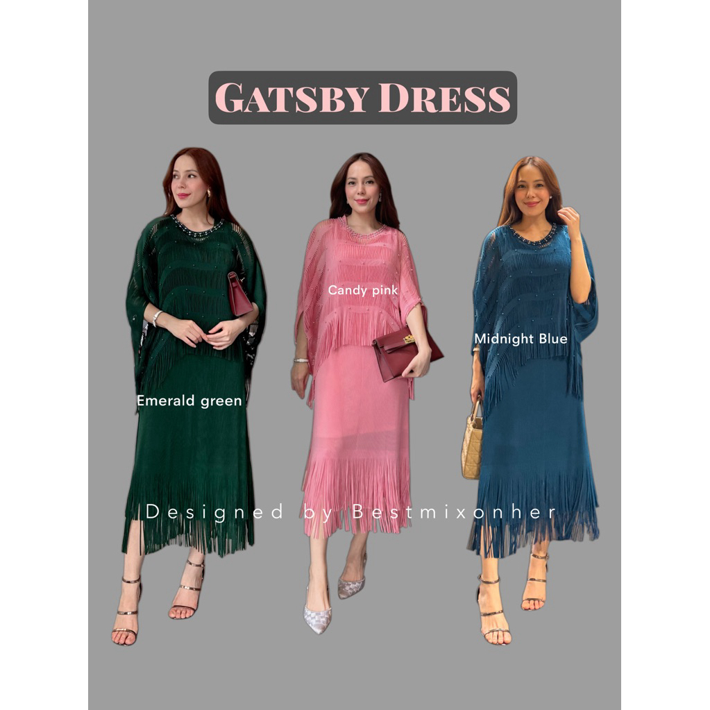 Gatsby Set | Code 25135 [Pleated Dress& Fringe Poncho Set]