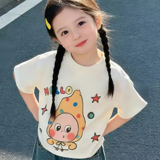 น่ารักสุดๆ/เสื้อยืดเด็กผู้หญิง/ดึงดูดความสนใจได้ร้อยเปอร์เซ็นต์/เสื้อยืดผ้าฝ้ายแท้คุณภาพดีมาก/ไซส์ 90-150
