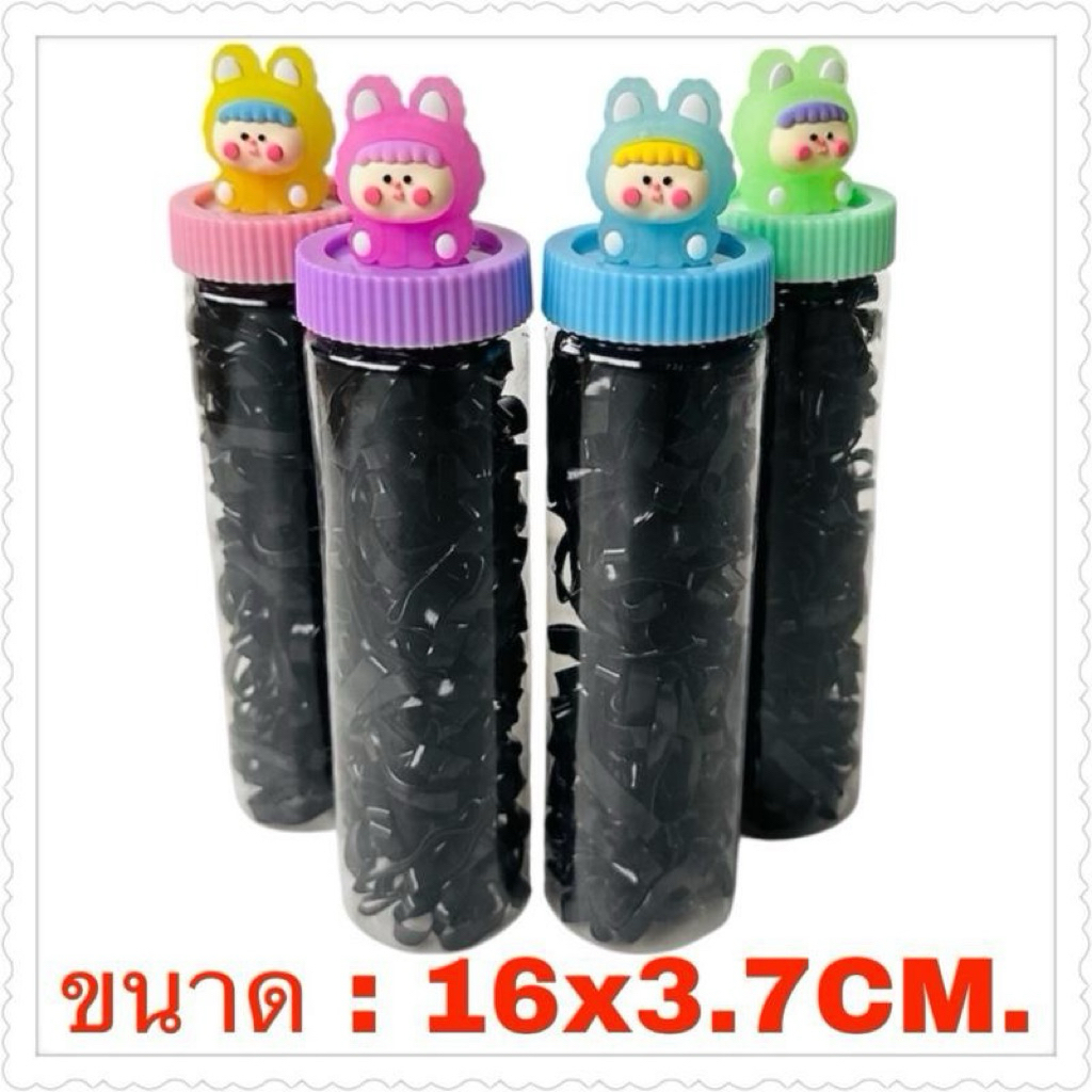 หนังยางรัดผมสีดำเส้นใหญ่ในกระปุกน่ารัก12กระปุก