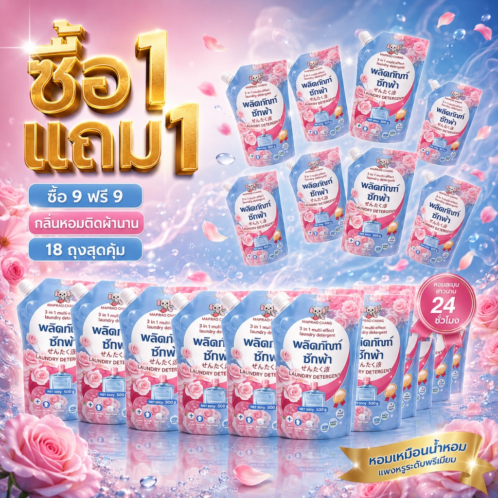 ผงซักฟอก 500ml น้ำยาซักผ้าแบบขวด สูตรเข้มข้น อ่อนโยนต่อผิว กลิ่น Mapraochang(มะพร้าวช้าง)