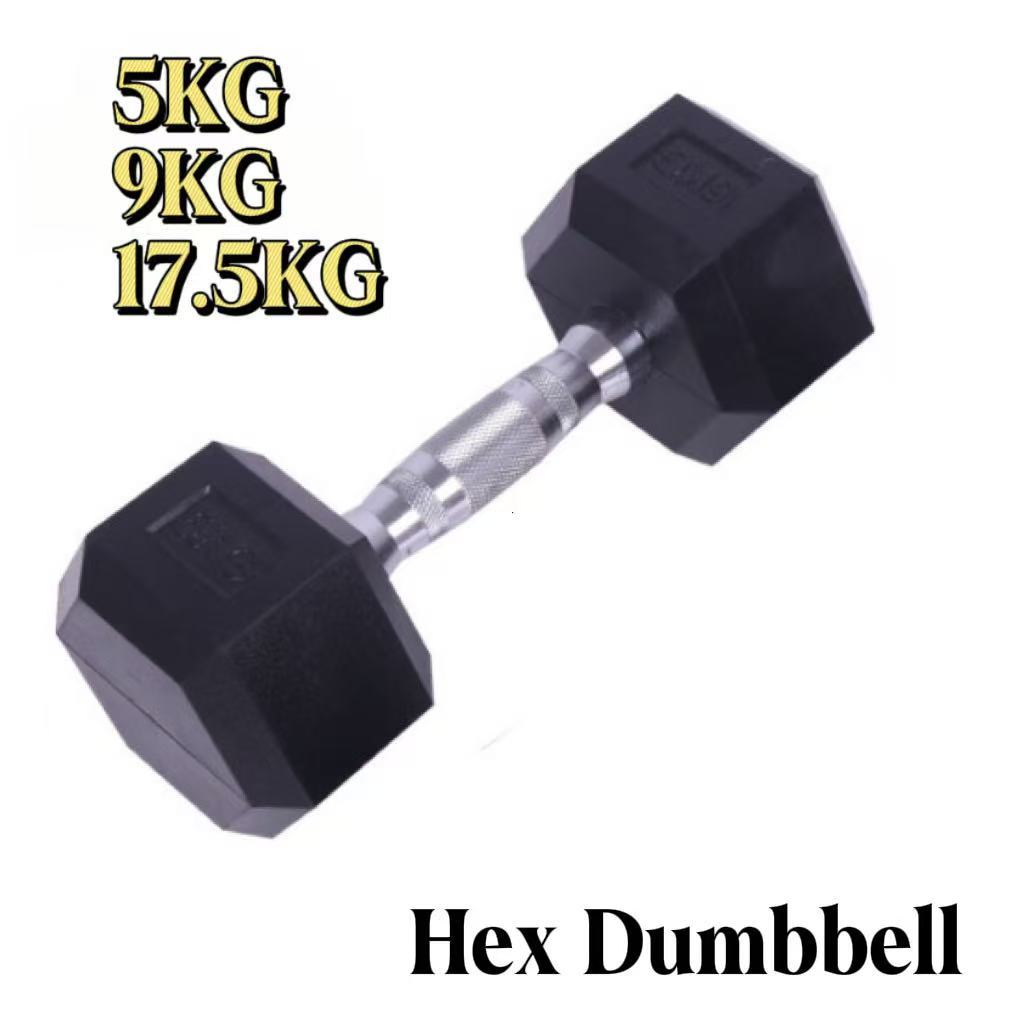 UN-ดัมเบลหกเหลี่ยมยาง Hex Dumbbell 1ชิ้น 5KG/9KG/17.5KG กันลื่น ออกกำลังกาย