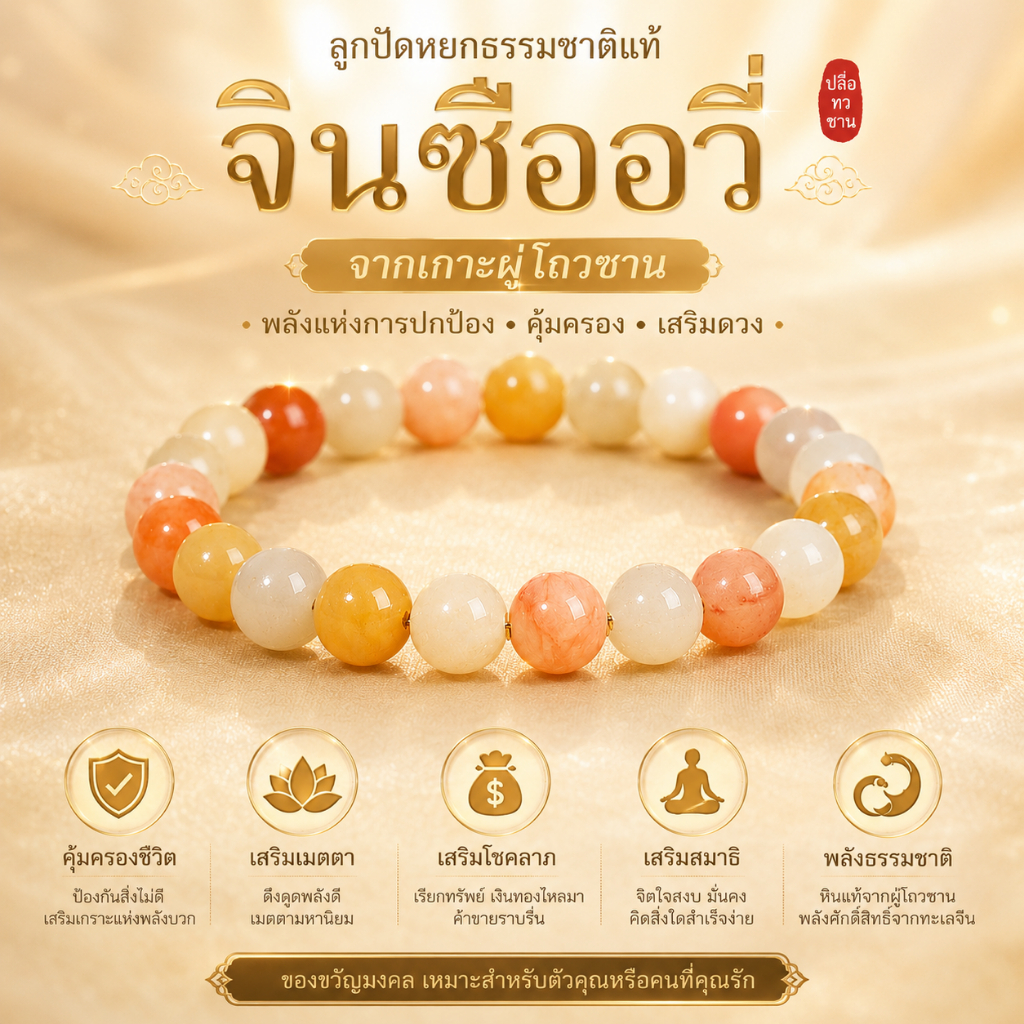 【YuNi】กำไลหินไหมทองธรรมชาติจากเกาะผู่โถวซาน เสริมโชคลาภ ปกป้องพลังงานดวงชะตา