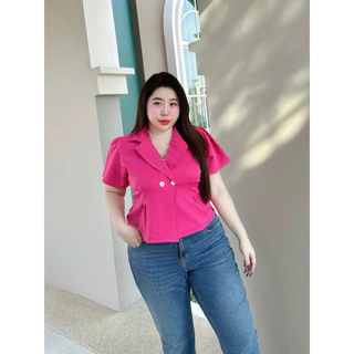 M45 เสื้อคอปกสูท แขนสั้น ผ้าเปเป้ เสื้อสีดำสาวอวบ
