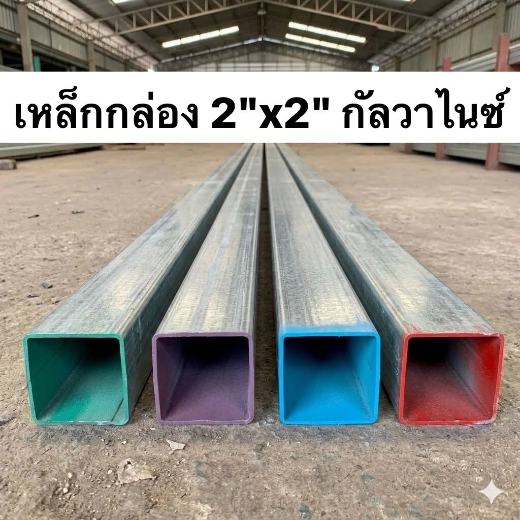 เหล็กกล่องซิงค์ ขนาด 2" x 2" หนา1.3มิล/1.5มิล/1.8มิล/2มิล เหล็กแป๊ป *ราคาขายต่อ1เส้น*(1เส้น ยาว6เมตร