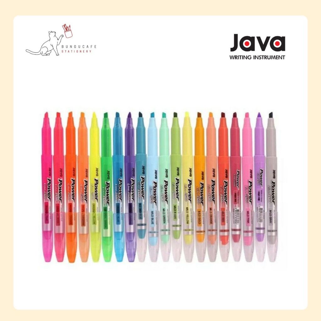 JAVA Power Line 2500 Highlighter ปากกาเน้นข้อความ หัวตัด ขนาด 0.4 มม. ด้ามเดี่ยว 20 สี