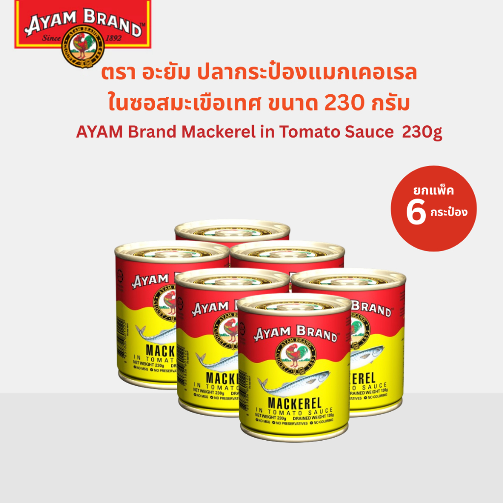 อะยัม ปลากระป๋องแมกเคอเรลในซอสมะเขือเทศ 230 กรัม Pack 6