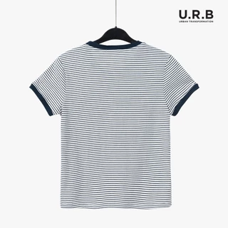 URBAN : WOMEN'S RINGER STRIPED TEE เสื้อยืดคอกลมลายริ้วผู้หญิง รุ่น กุ๊นคอ | แขน 1UTWT1023 สี Navy & Navy