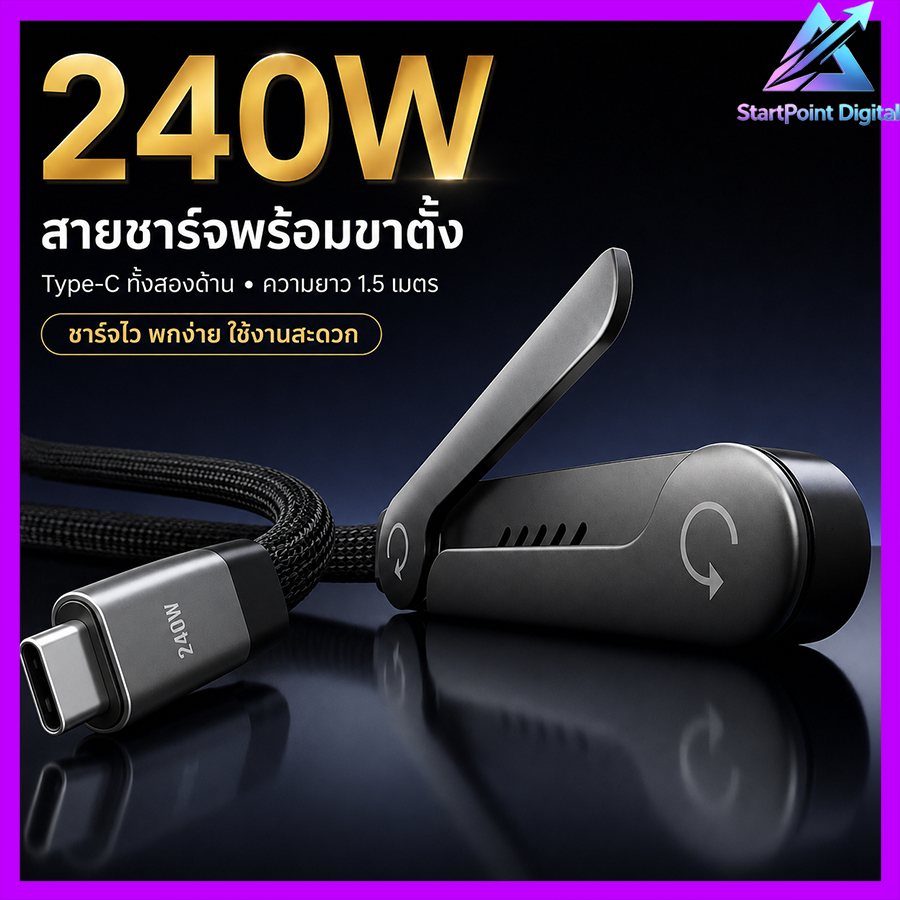 ชาร์จเร็ว⚡️สายชาร์จเร็ว 240W Type-C พร้อมขาตั้ง พับได้ ไม่เกะกะมือ สายถัก เล่นเกม ชาร์จไว