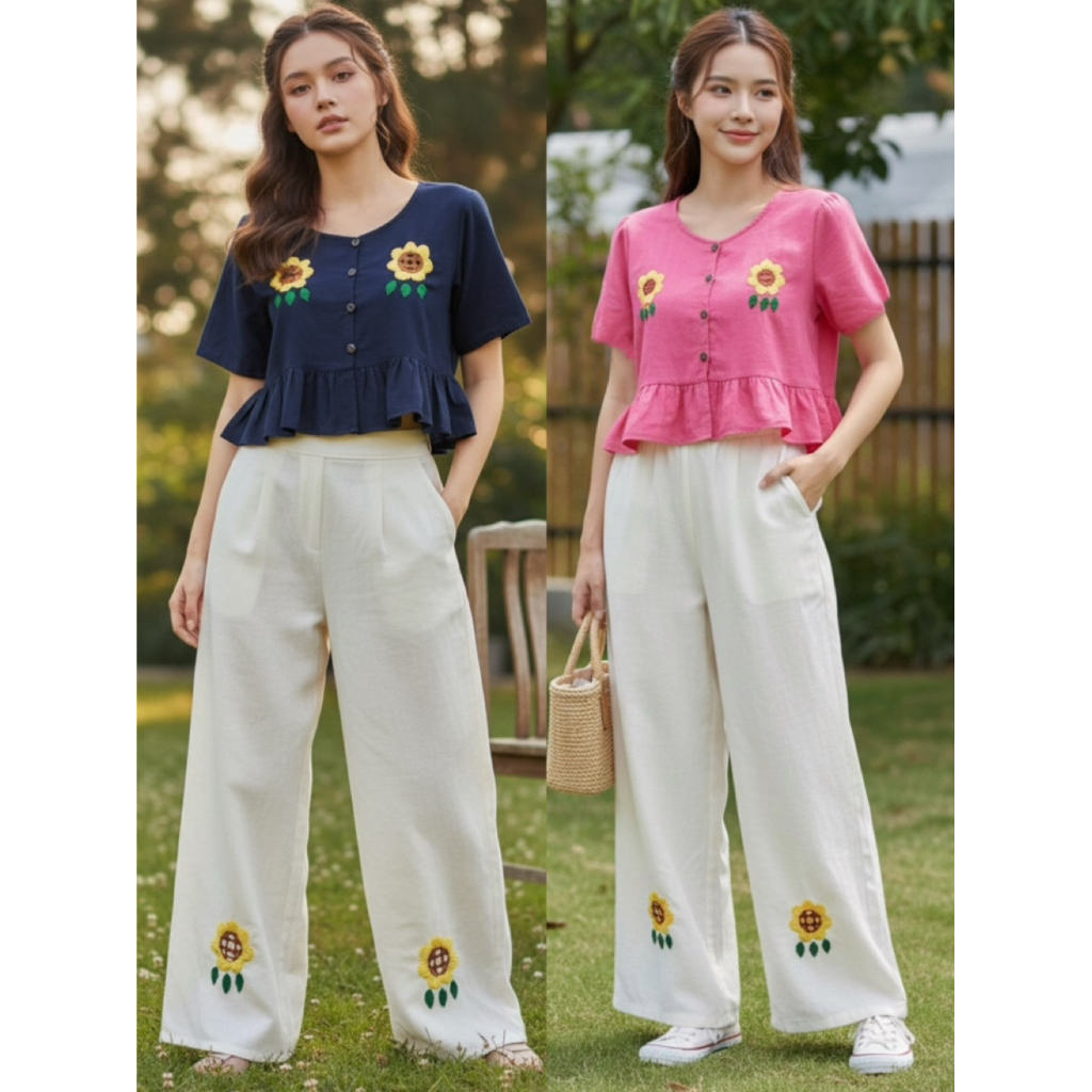 ชุดเซ็ตผ้าฝ้าย ชุดเสื้อแขนสั้นพร้อมกางเกงขายาว ชุดสไตส์สาวเหนือใครใส่ก็น่าฮัก by aorsin