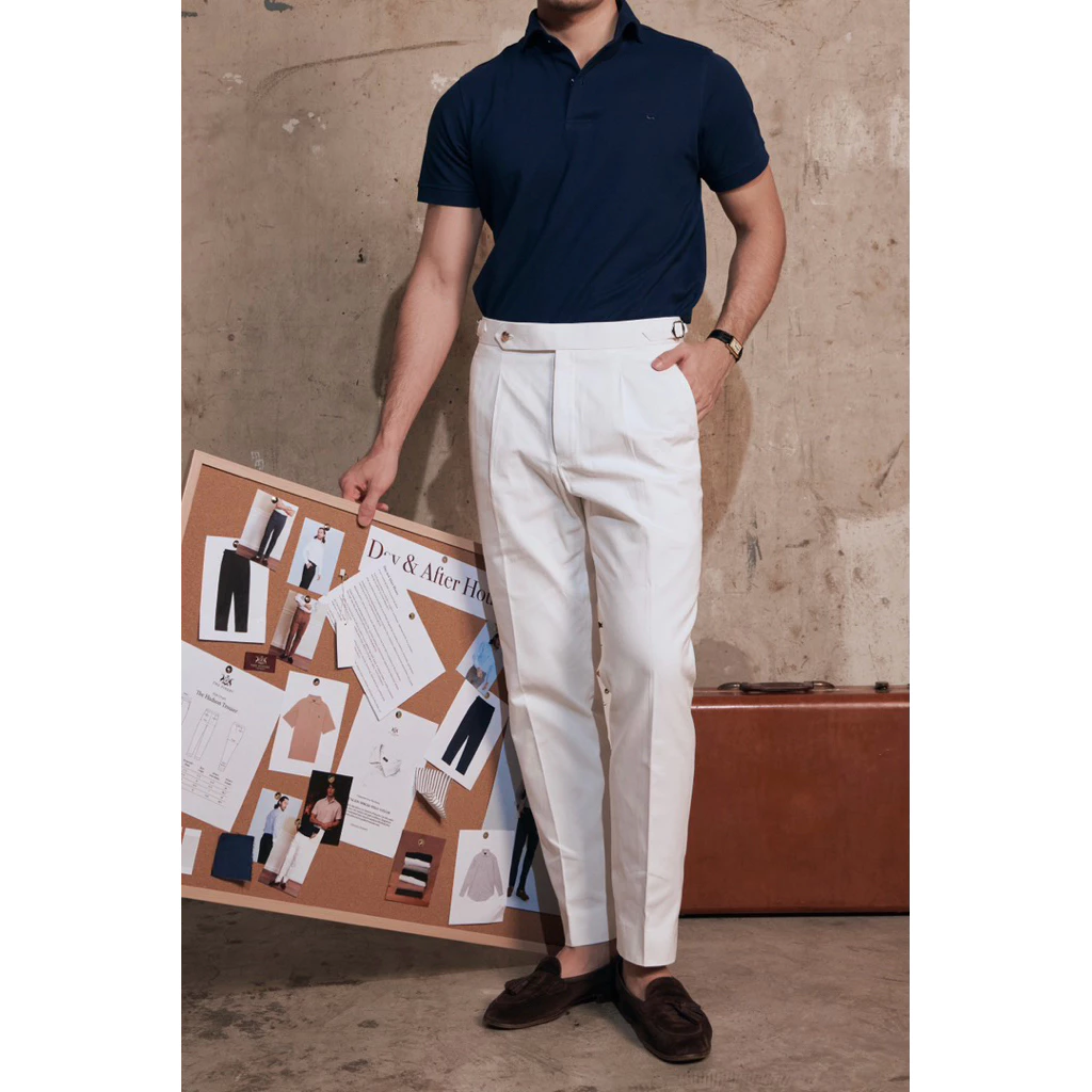 [Code20%ทัก] The Kyoto Trouser กางเกงขายาว สีขาว White |ผ้า Japanese Cotton 100% | ทรง Regular Fit 1 จีบ | ตัวปรับเอว