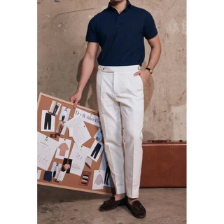 [Code20%ทัก] The Kyoto Trouser กางเกงขายาว สีขาว White |ผ้า Japanese Cotton 100% | ทรง Regular Fit 1 จีบ | ตัวปรับเอว