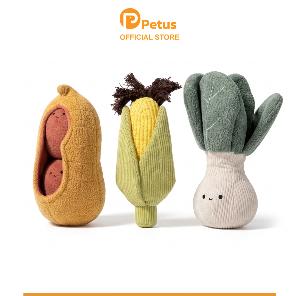 Petus ตุ๊กตากัด ของเล่นกัดสุนัข ของเล่นสัตว์เลี้ยง Dog vegetable toy set วัสดุนุ่มปลอดภัย มีเสียง 3ชิ้น