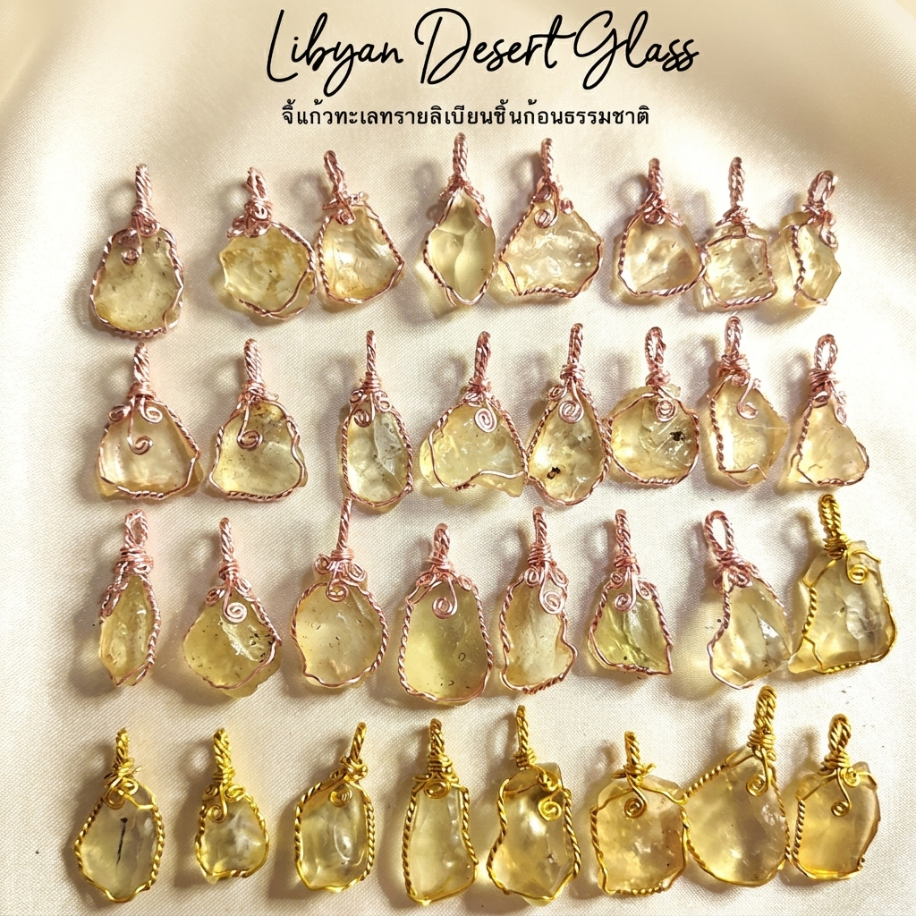 จี้สะเก็ดดาวลิเบียน Libyan desert glass เนื้อใส เกรด A จากประเทศลิเบียน (เลือกได้)