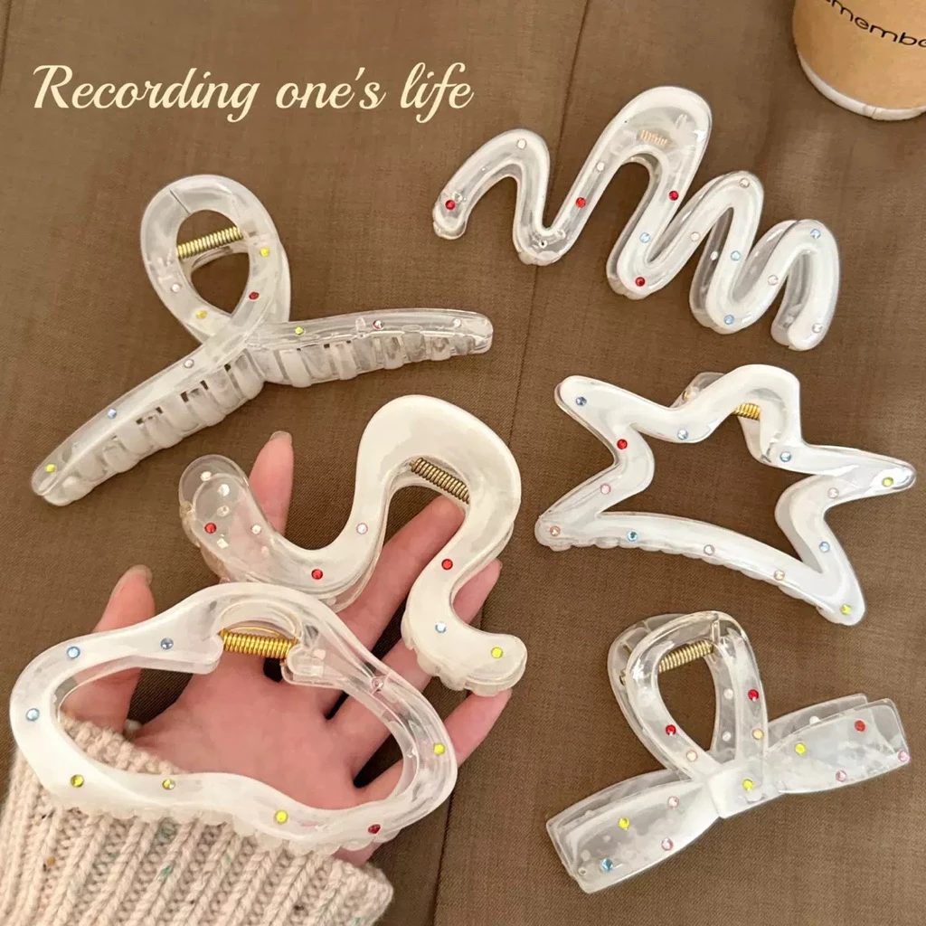 Cute 500 กิ๊บรวบผม กิ๊บหนีบผมสีขาวลายจุดเพชร กิ๊บงับผมแฟชั่น