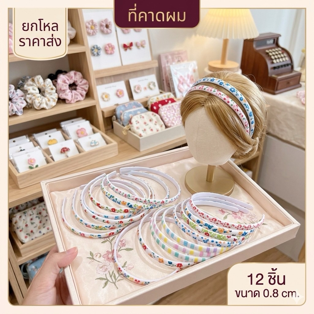 🌷ยกโหล🌷ที่คาดผม ขนาด 0.8 cm. มีราคาส่ง H009