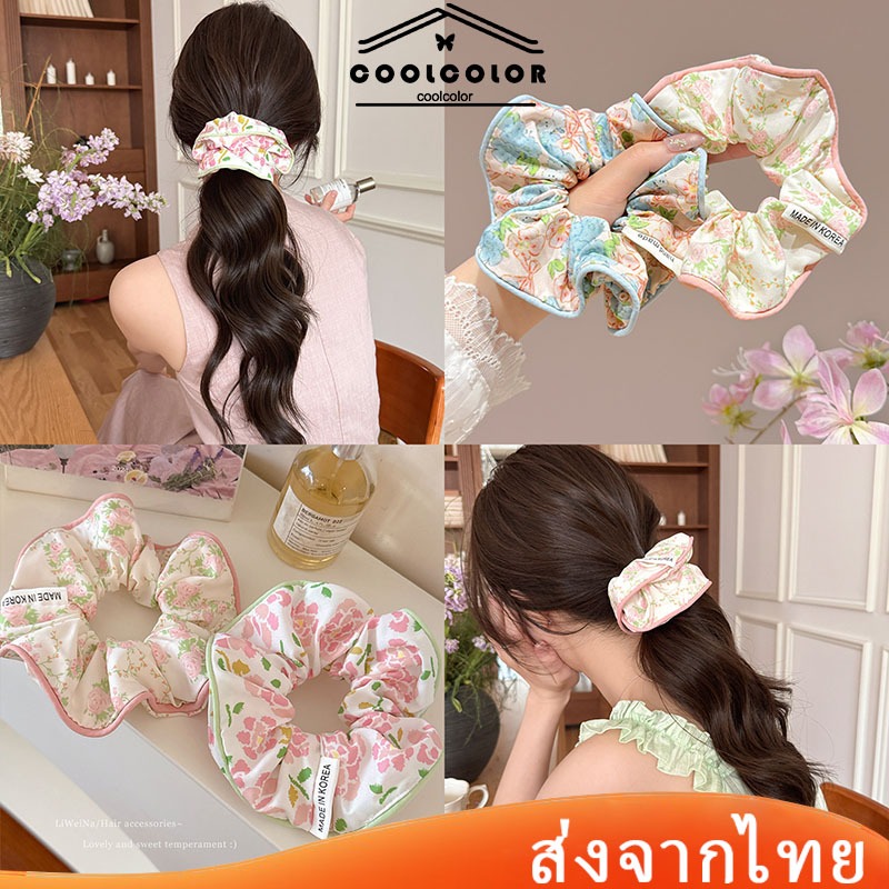 ในไทย💖ยางรัดผมลายดอกไม้ หวานน่ารักผมหางม้าความยืดหยุ่นสูง เครื่องประดับผมแฟชั่นฤดูร้อนสําหรับผู้หญิง.COD