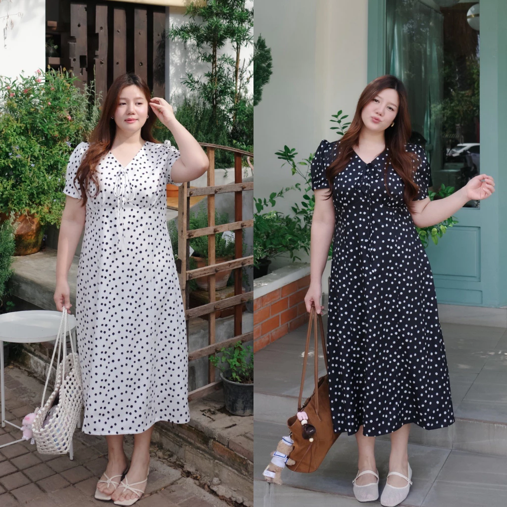 (❤️อกถึง 50") Dotty Darling Dress เดรสสาวอวบ ชุดสาวอวบ