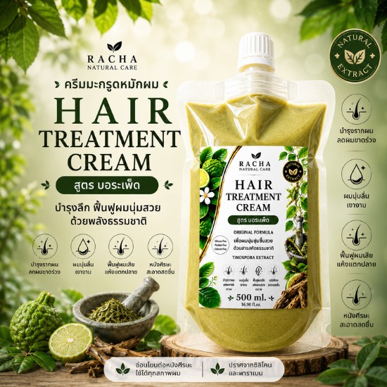 RA’CHAA Kaffir Lime Tinospora Herbal Hair Treatment ครีมหมักผมมะกรูด บอระเพ็ด สูตรสมุนไพร 500ml