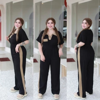 งานตัดเย็บคุณภาพดี ชุดแฟชั่น เซ็ตเสื้อเชิ้ตคอปก ลายทูโทน (ไซส์สาวอวบ) กระดุมมุกดอกไม้ ผ้าท็อฟฟี่