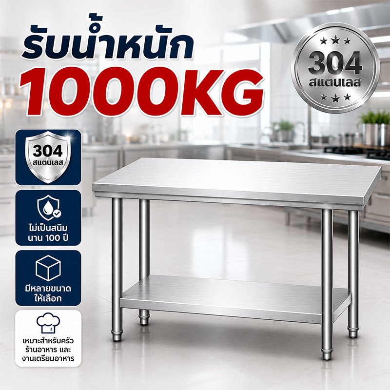 【จัดส่งไว】ใช้ในบ้าน ฟังก์ชั่นหลากหลาย  โต๊ะสแตนเลส โต๊ะสองชั้น  รุ่นอัพเกรด สแตนเลส304 แข็งแรงทนทาน เพิ่มความหนาหลายขนาด