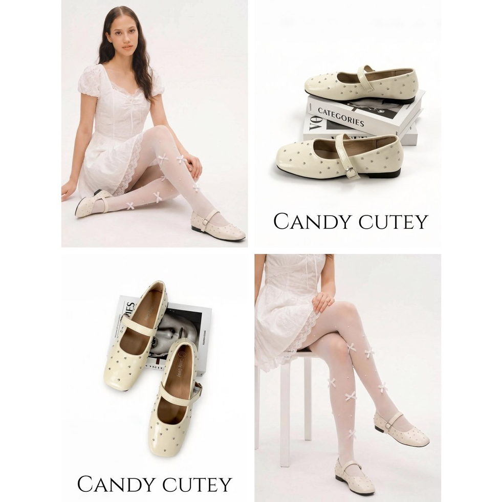 Candy Cutey รองเท้าแมรี่เจนผู้หญิง ส้นแบน ตกแต่งสตั๊ด สไตล์เกาหลีหวานเท่ สวมใส่สบายตลอดวัน เข้ากับทุกลุคประจำวัน
