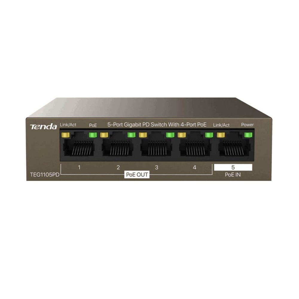SWITCH (สวิตซ์) TENDA (TEG1105PD) 5-PORT 10/100/1000 ETHERNET PD SWITCH WITH 4-PORT POE