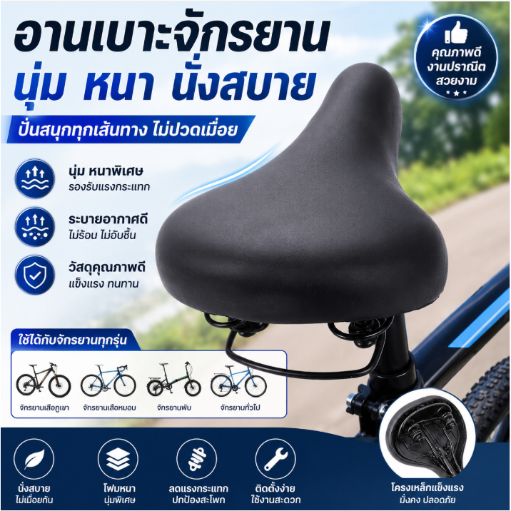 อานเบาะจักรยาน นุ่ม หนา นั่งสบาย Bicycle Saddle ใช้ได้กับจักรยานทุกรุ่น ลดแรงกระแทก MTB Road Bike พร้อมส่ง