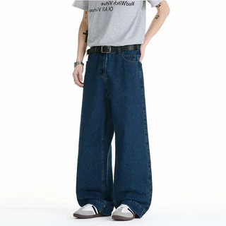 Baggy S-5XL กางเกงยีนส์ขายาวทรงตรงแบบหลวมๆ สไตล์เกาหลี สำหรับผู้ชาย เหมาะสำหรับหลายโอกาส