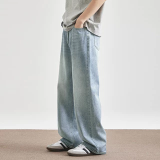 Baggy S-5XL กางเกงยีนส์ขายาวทรงตรงแบบหลวมๆ สไตล์เกาหลี สำหรับผู้ชาย เหมาะสำหรับหลายโอกาส
