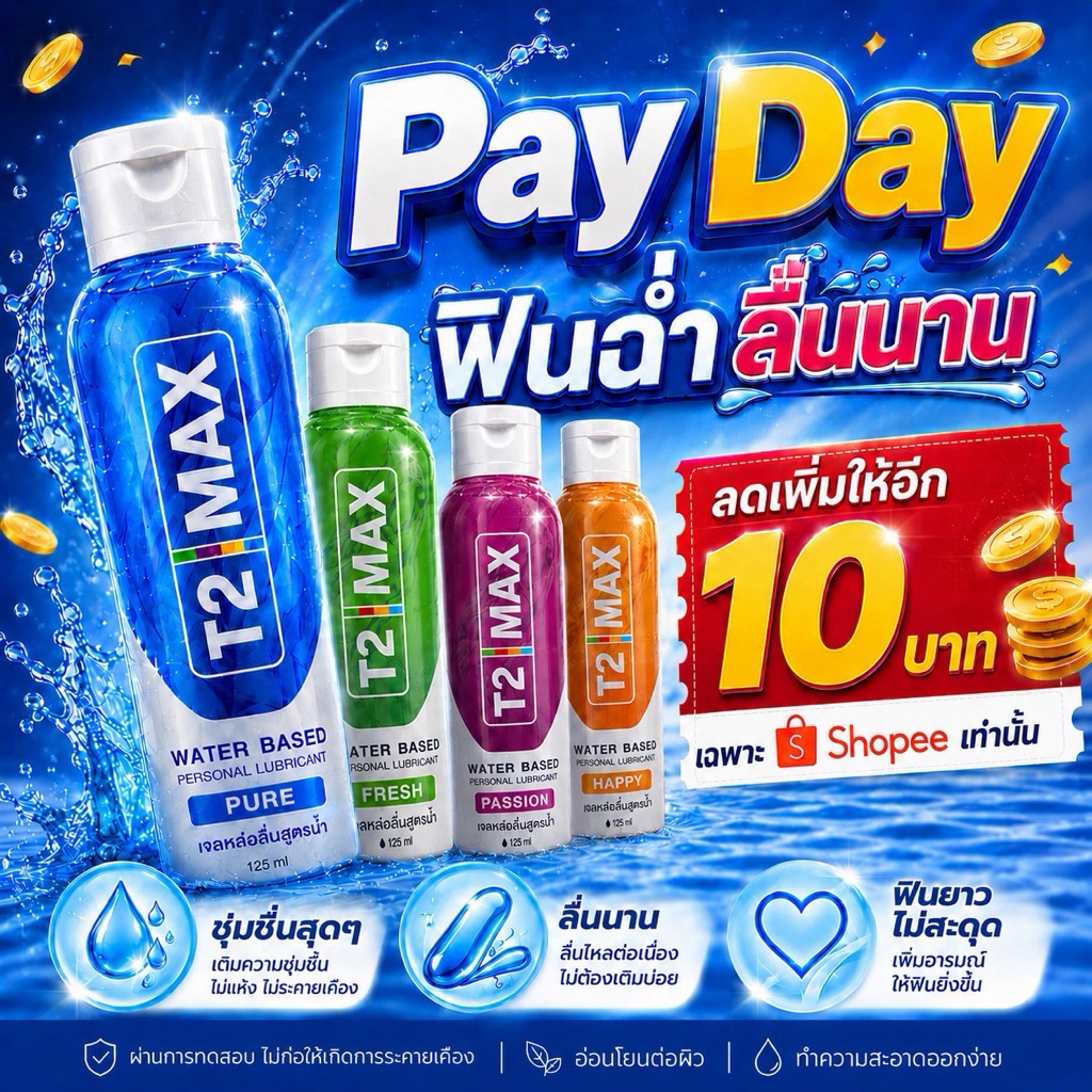 [เซ็ตคู่] T2Max ทีทูแม็กซ์ เจลหล่อลื่น 4 กลิ่น สูตรน้ำ อ่อนโยน แห้งช้า กินได้ 125 ml X2
