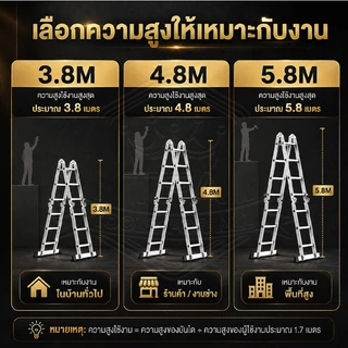 บันได บันไดพับได้ บันไดอลูมิเนียม 3.8-5.8เมตร หนา 6.5mm รับน้ำหนักได้ 2000KG ไม่สั่น รับประกันตลอดการใช้งาน