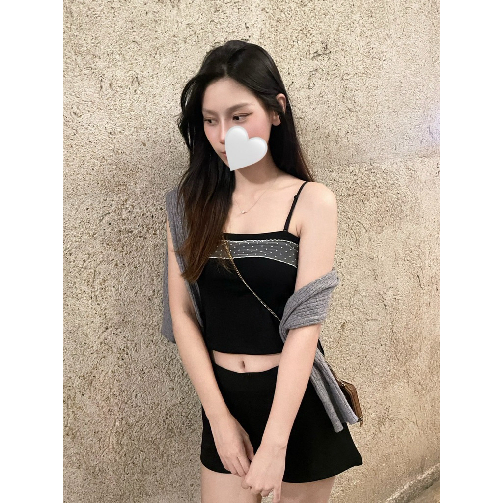 fabriqch.co | camila tank top สายเดี่ยวขอบลายจุดสายปรับได้