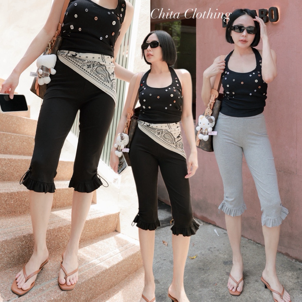 📍พร้อมส่ง📍62114 🇰🇷Chita Capri Pants กางเกงคาปรี3ส่วนผ้ายืดสุดคิ้วท์มากๆ เทรนฮิตมาแรง สายอินฟลู Tag🇰🇷🇰🇷