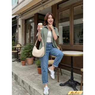 กางเกงยีนส์ผู้หญิงเอวสูงทรงมัมบอลลูนผ้าไม่ยืดมีสองสีให้เลือกมีถึงไซส์5XLกางเกงยีนส์เอวสูงทรงบอลลูนยีนส์ทรงmom F077