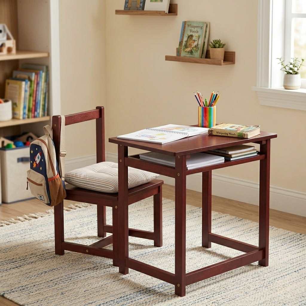 โต๊ะเขียนหนังสือเด็ก Solid Wood Kiddie Table Set with One Chair