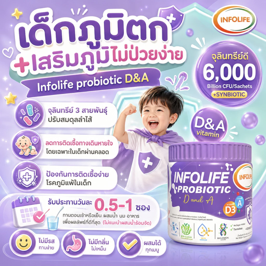 (มีส่งด่วน)อินโฟว์ไลฟ โพรไบโอติกส์ดีแอนด์เอ จุลินทรีย์น้ำนมแม่ เสริมภูมิคุ้มกัน ภูมิแพ้ ป่วยง่าย สมดุลลำไส้  สำหรับเด็ก thumbnail 6