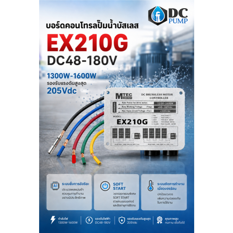 บอร์ดคอนโทรลปั๊มน้ำบัสเลส EX210G DC48-180V ‼️แบบไม่มีซีลกันน้ำ‼️ ระบบ SOFT START
