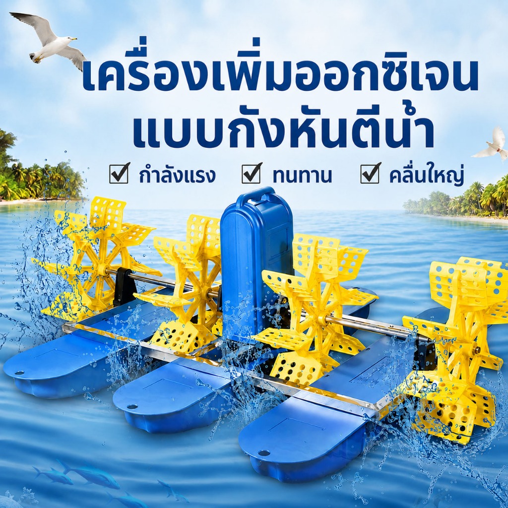เครื่องตีน้ำบ่อปลา เครื่องเพิ่มออกซิเจน ใบพัดคู่ ประหยัดไฟ มอเตอร์ทองแดงแท้ สำหรับฟาร์มปลา ฟาร์มกุ้ง แข็งแรงทนทาน